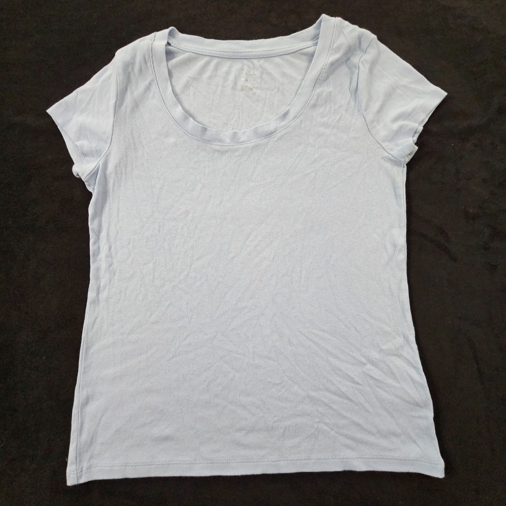 A New Day Blue Short Sleeve Cotton Blend Ribbed T-Shirt Women's L